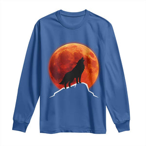 Howling Wolf Crimson Blood Moon Long Sleeve Shirt Mountain Wildlife Nature Graphic TS02 Royal Blue Print Your Wear