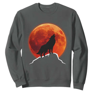 Howling Wolf Crimson Blood Moon Sweatshirt Mountain Wildlife Nature Graphic TS02 Dark Heather Print Your Wear