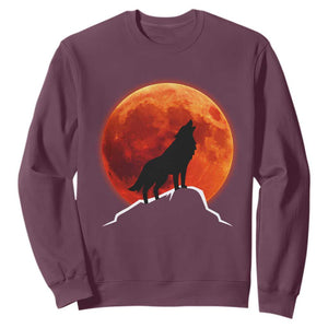 Howling Wolf Crimson Blood Moon Sweatshirt Mountain Wildlife Nature Graphic TS02 Maroon Print Your Wear