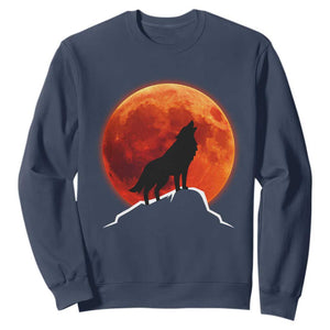 Howling Wolf Crimson Blood Moon Sweatshirt Mountain Wildlife Nature Graphic TS02 Navy Print Your Wear