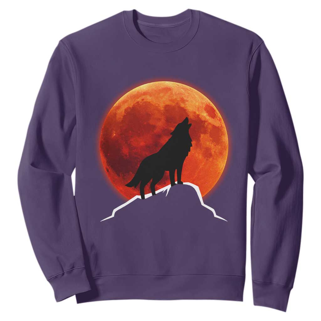 Howling Wolf Crimson Blood Moon Sweatshirt Mountain Wildlife Nature Graphic TS02 Purple Print Your Wear