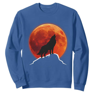 Howling Wolf Crimson Blood Moon Sweatshirt Mountain Wildlife Nature Graphic TS02 Royal Blue Print Your Wear