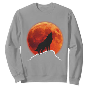 Howling Wolf Crimson Blood Moon Sweatshirt Mountain Wildlife Nature Graphic TS02 Sport Gray Print Your Wear