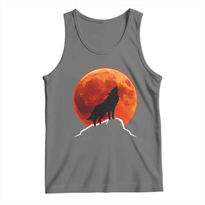 Howling Wolf Crimson Blood Moon Tank Top Mountain Wildlife Nature Graphic TS02 Black Heather Print Your Wear
