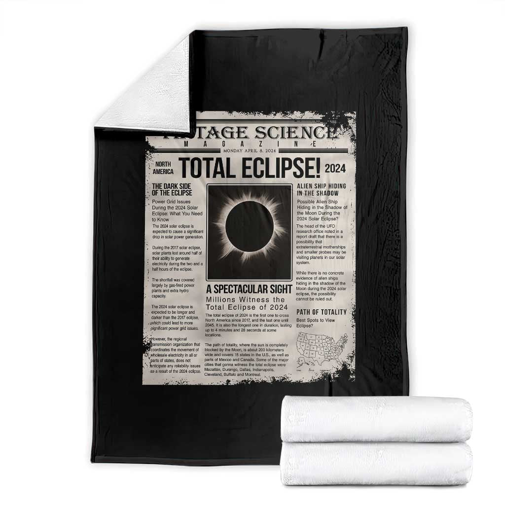 Retro Vintage Science Magazine Total Solar Eclipse 2024 Throw Blanket Historic Totality Astronomy Geek Memorabilia TS02 Black Print Your Wear
