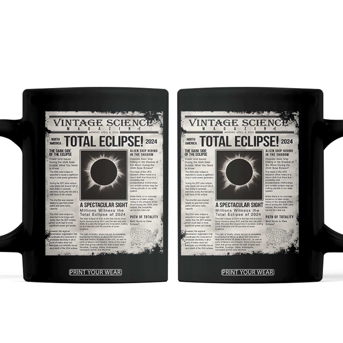 Retro Vintage Science Magazine Total Solar Eclipse 2024 Coffee Mug Historic Totality Astronomy Geek Memorabilia TS02 Black Print Your Wear