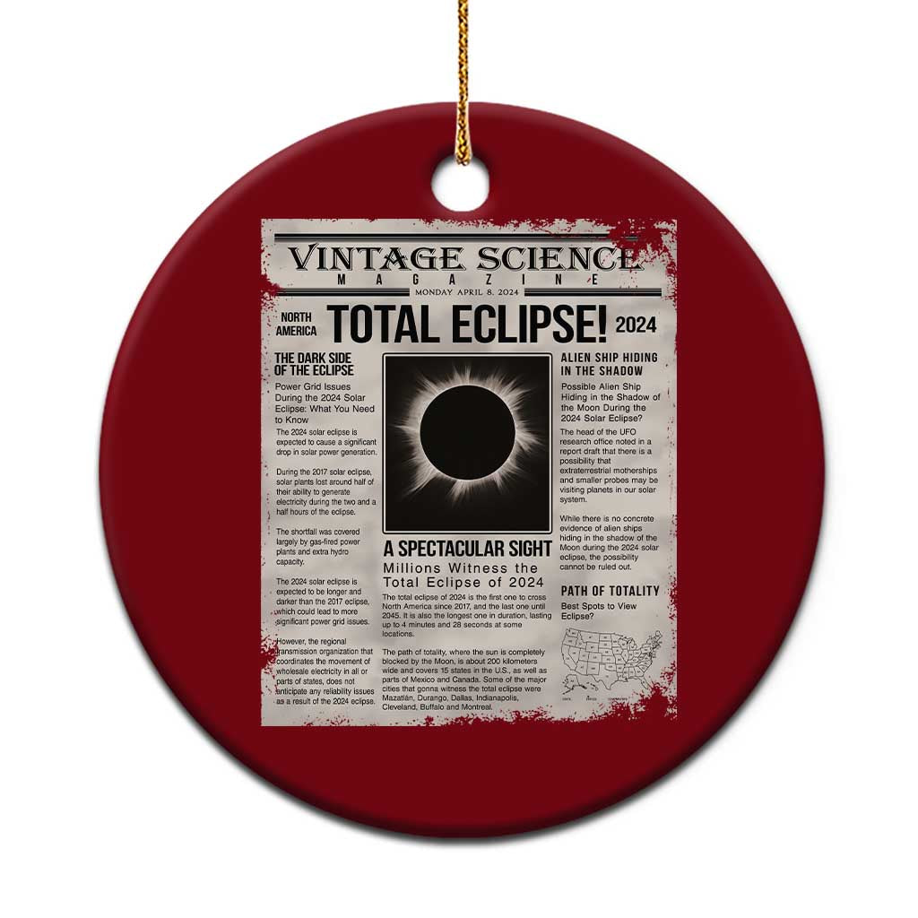 Retro Vintage Science Magazine Total Solar Eclipse 2024 Ceramic Ornament Historic Totality Astronomy Geek Memorabilia TS02 1pc Red Print Your Wear