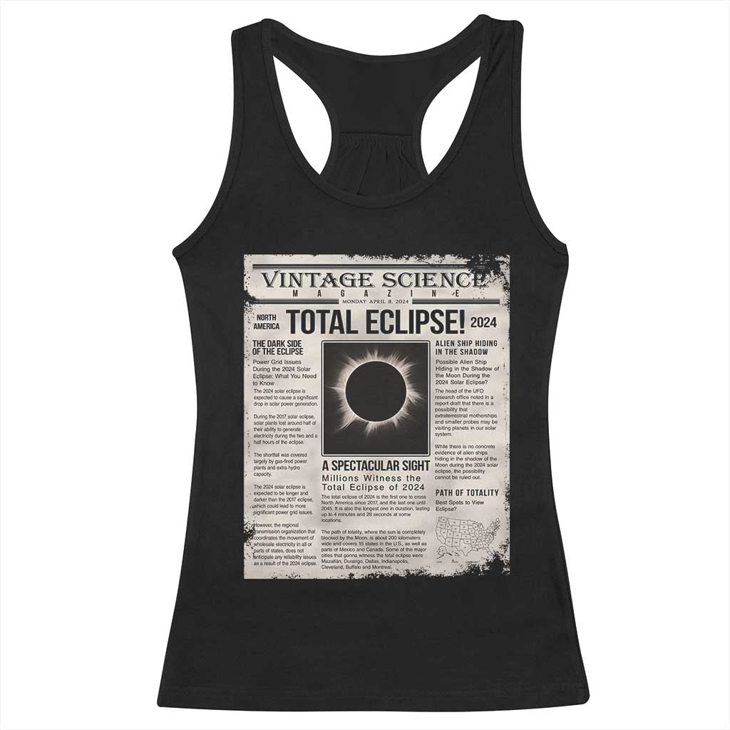 Retro Vintage Science Magazine Total Solar Eclipse 2024 Racerback Tank Top Historic Totality Astronomy Geek Memorabilia TS02 Black Print Your Wear