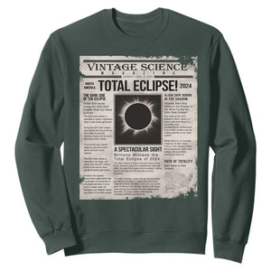 Retro Vintage Science Magazine Total Solar Eclipse 2024 Sweatshirt Historic Totality Astronomy Geek Memorabilia TS02 Dark Forest Green Print Your Wear