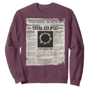Retro Vintage Science Magazine Total Solar Eclipse 2024 Sweatshirt Historic Totality Astronomy Geek Memorabilia TS02 Maroon Print Your Wear