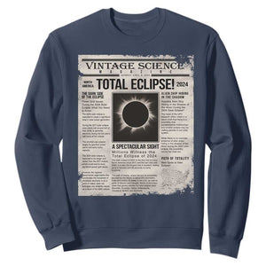 Retro Vintage Science Magazine Total Solar Eclipse 2024 Sweatshirt Historic Totality Astronomy Geek Memorabilia TS02 Navy Print Your Wear