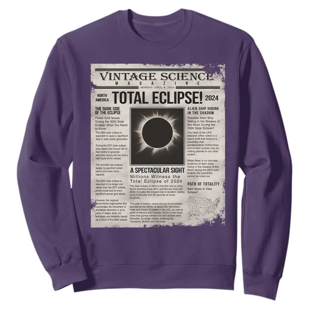Retro Vintage Science Magazine Total Solar Eclipse 2024 Sweatshirt Historic Totality Astronomy Geek Memorabilia TS02 Purple Print Your Wear