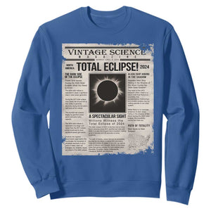 Retro Vintage Science Magazine Total Solar Eclipse 2024 Sweatshirt Historic Totality Astronomy Geek Memorabilia TS02 Royal Blue Print Your Wear