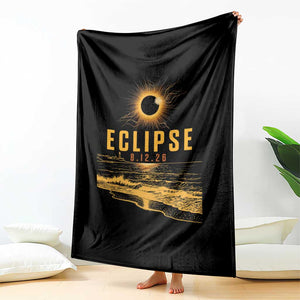 Total Solar Eclipse August 12 2026 Celestial Totality Throw Blanket Ocean Beach View Astronomy Souvenir TS02 Print Your Wear