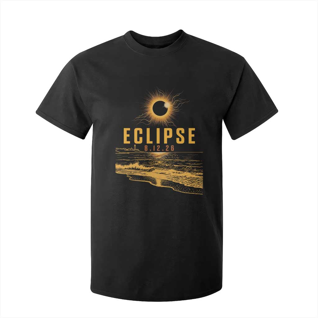 Total Solar Eclipse August 12 2026 Celestial Totality T Shirt For Kid Ocean Beach View Astronomy Souvenir TS02 Black Print Your Wear