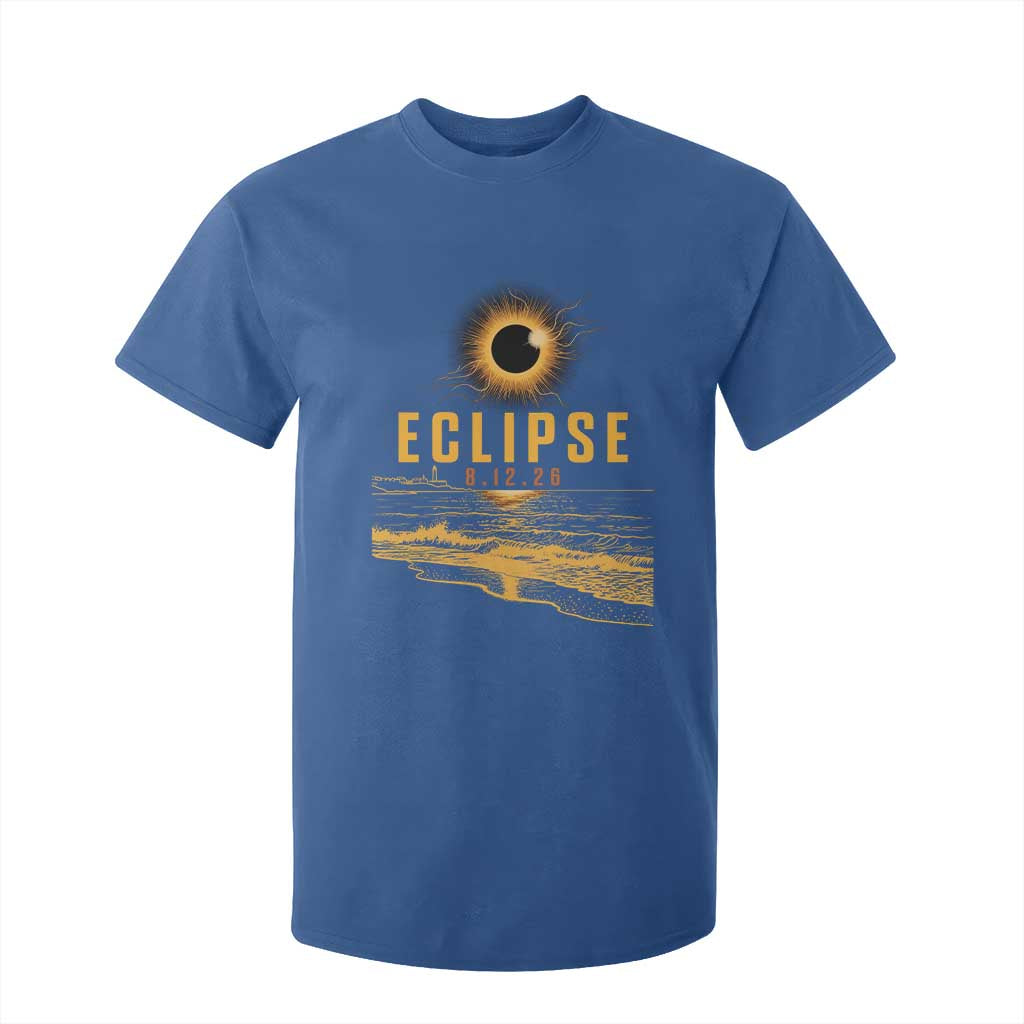 Total Solar Eclipse August 12 2026 Celestial Totality T Shirt For Kid Ocean Beach View Astronomy Souvenir TS02 Royal Blue Print Your Wear