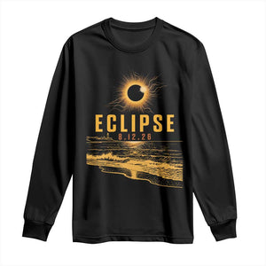 Total Solar Eclipse August 12 2026 Celestial Totality Long Sleeve Shirt Ocean Beach View Astronomy Souvenir TS02 Black Print Your Wear
