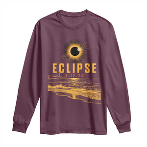 Total Solar Eclipse August 12 2026 Celestial Totality Long Sleeve Shirt Ocean Beach View Astronomy Souvenir TS02 Maroon Print Your Wear