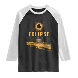 Total Solar Eclipse August 12 2026 Celestial Totality Raglan Shirt Ocean Beach View Astronomy Souvenir TS02 Black White Print Your Wear