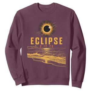 Total Solar Eclipse August 12 2026 Celestial Totality Sweatshirt Ocean Beach View Astronomy Souvenir TS02 Maroon Print Your Wear