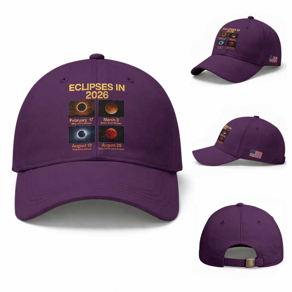 Eclipses in 2026 Celestial Calendar Infographic Baseball Cap Space Nerd Astronomy Gift Astrology Lover TS02 Baseball Cap Universal Fit Purple Print Your Wear