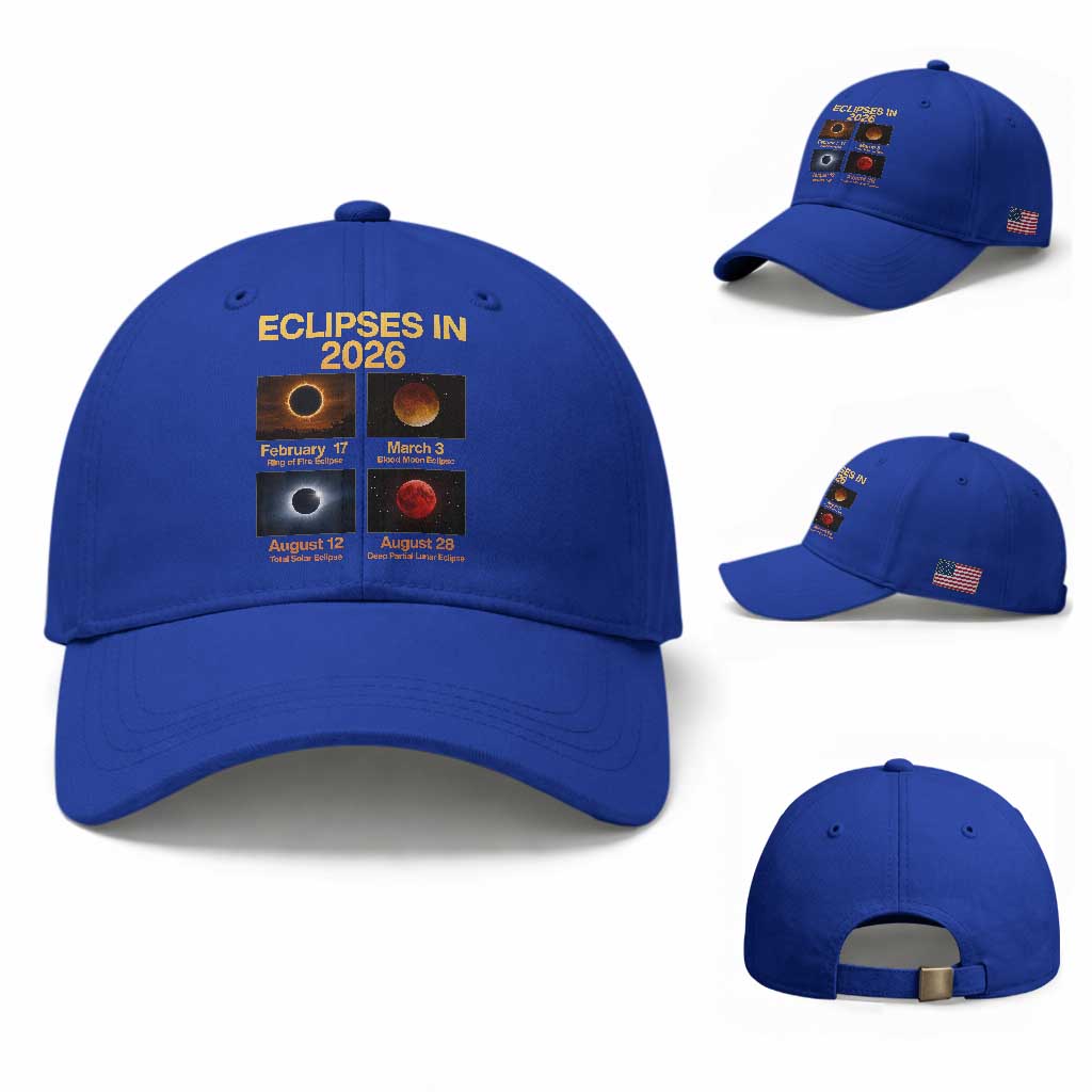 Eclipses in 2026 Celestial Calendar Infographic Baseball Cap Space Nerd Astronomy Gift Astrology Lover TS02 Baseball Cap Universal Fit Royal Blue Print Your Wear