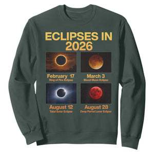 Eclipses in 2026 Celestial Calendar Infographic Sweatshirt Space Nerd Astronomy Gift Astrology Lover TS02 Dark Forest Green Print Your Wear