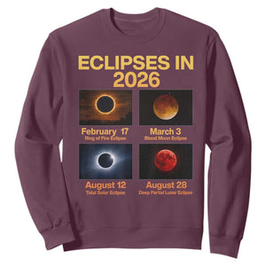 Eclipses in 2026 Celestial Calendar Infographic Sweatshirt Space Nerd Astronomy Gift Astrology Lover TS02 Maroon Print Your Wear