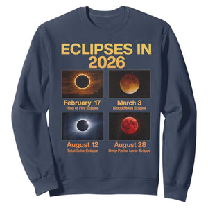 Eclipses in 2026 Celestial Calendar Infographic Sweatshirt Space Nerd Astronomy Gift Astrology Lover TS02 Navy Print Your Wear
