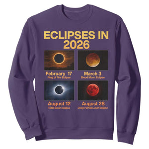 Eclipses in 2026 Celestial Calendar Infographic Sweatshirt Space Nerd Astronomy Gift Astrology Lover TS02 Purple Print Your Wear