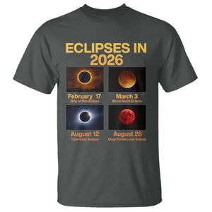 Eclipses in 2026 Celestial Calendar Infographic T Shirt Space Nerd Astronomy Gift Astrology Lover TS02 Dark Heather Print Your Wear