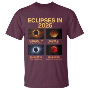 Eclipses in 2026 Celestial Calendar Infographic T Shirt Space Nerd Astronomy Gift Astrology Lover TS02 Maroon Print Your Wear