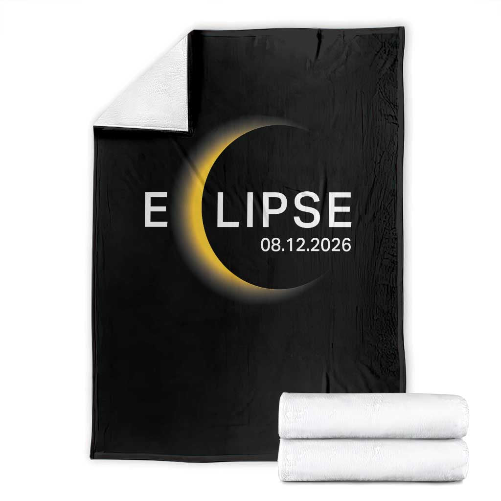 Minimalist 2026 Total Solar Eclipse Throw Blanket August 12 Totality Astronomy Souvenir TS02 Black Print Your Wear