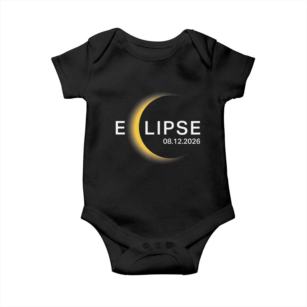 Minimalist 2026 Total Solar Eclipse Baby Onesie August 12 Totality Astronomy Souvenir TS02 Black Print Your Wear