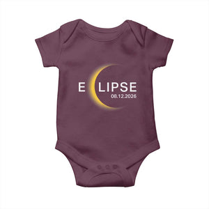 Minimalist 2026 Total Solar Eclipse Baby Onesie August 12 Totality Astronomy Souvenir TS02 Maroon Print Your Wear