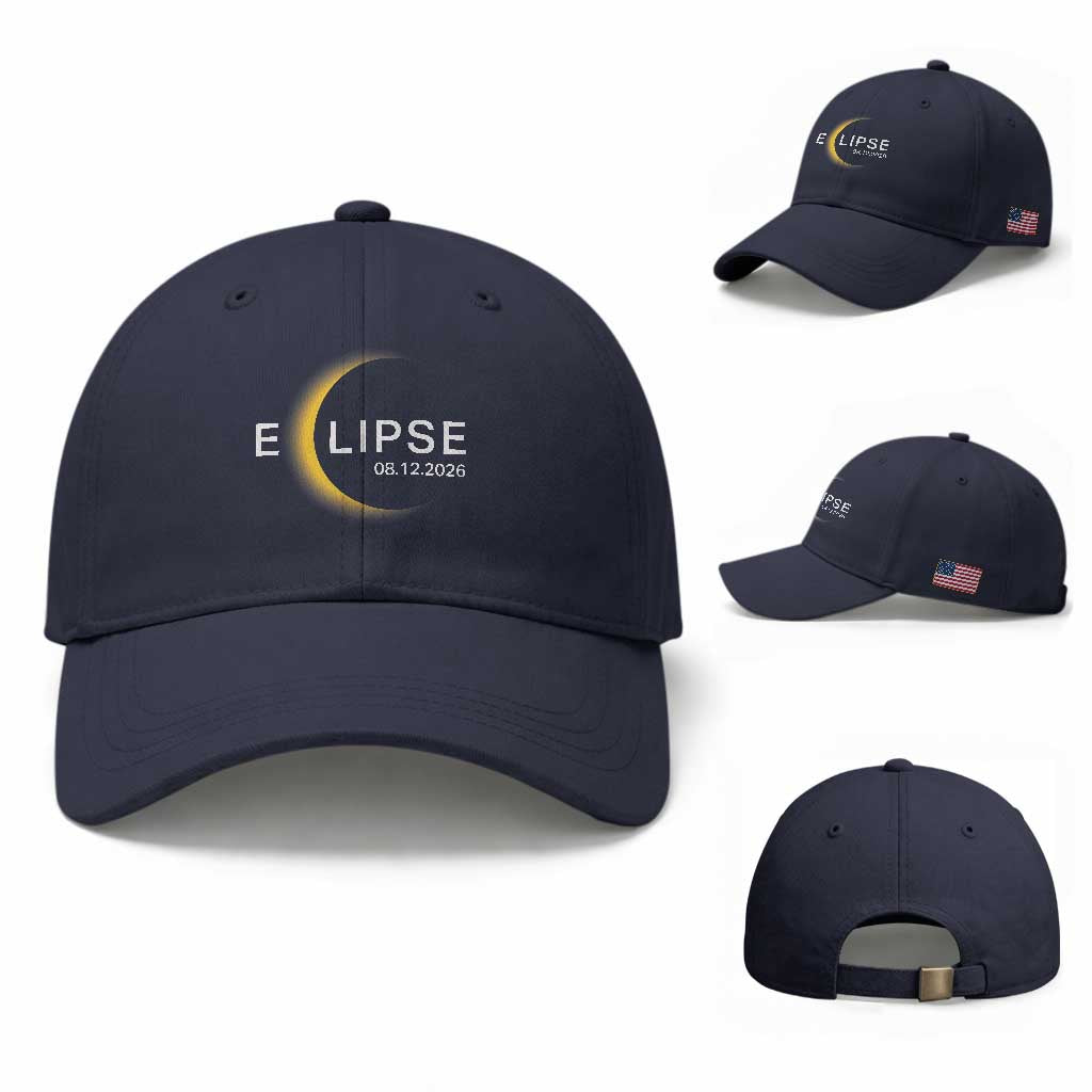 Minimalist 2026 Total Solar Eclipse Baseball Cap August 12 Totality Astronomy Souvenir TS02 Baseball Cap Universal Fit Navy Print Your Wear
