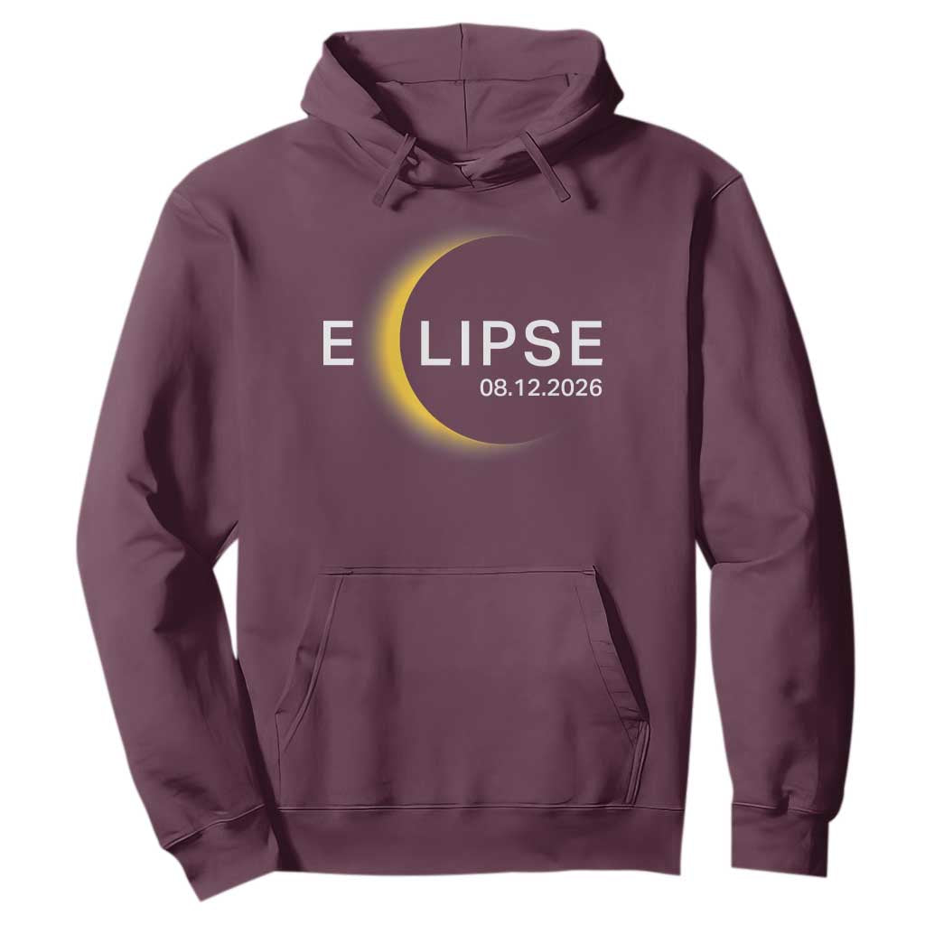 Minimalist 2026 Total Solar Eclipse Hoodie August 12 Totality Astronomy Souvenir TS02 Maroon Print Your Wear
