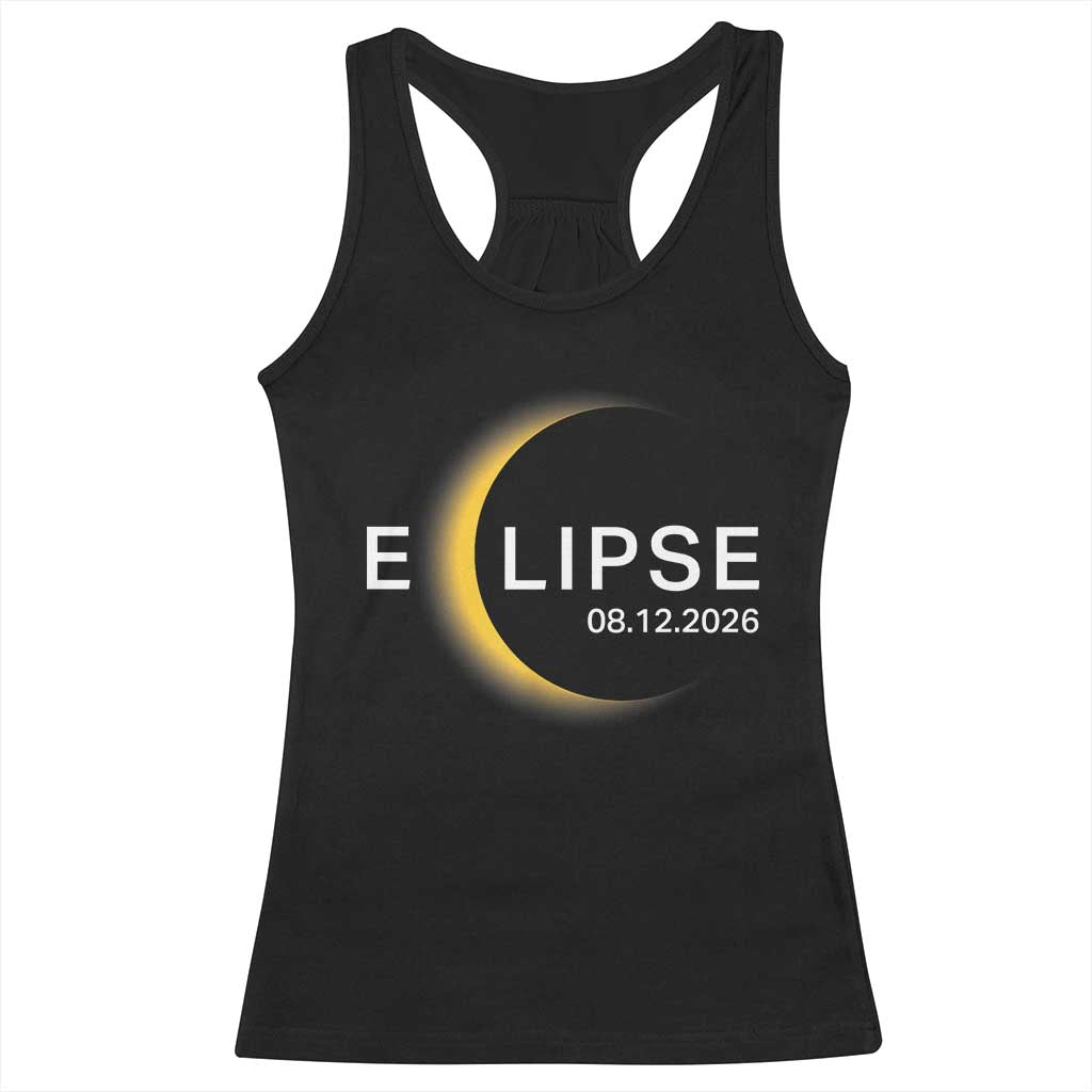 Minimalist 2026 Total Solar Eclipse Racerback Tank Top August 12 Totality Astronomy Souvenir TS02 Black Print Your Wear
