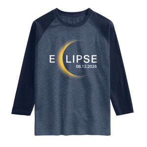 Minimalist 2026 Total Solar Eclipse Raglan Shirt August 12 Totality Astronomy Souvenir TS02 Heather Denim Navy Print Your Wear