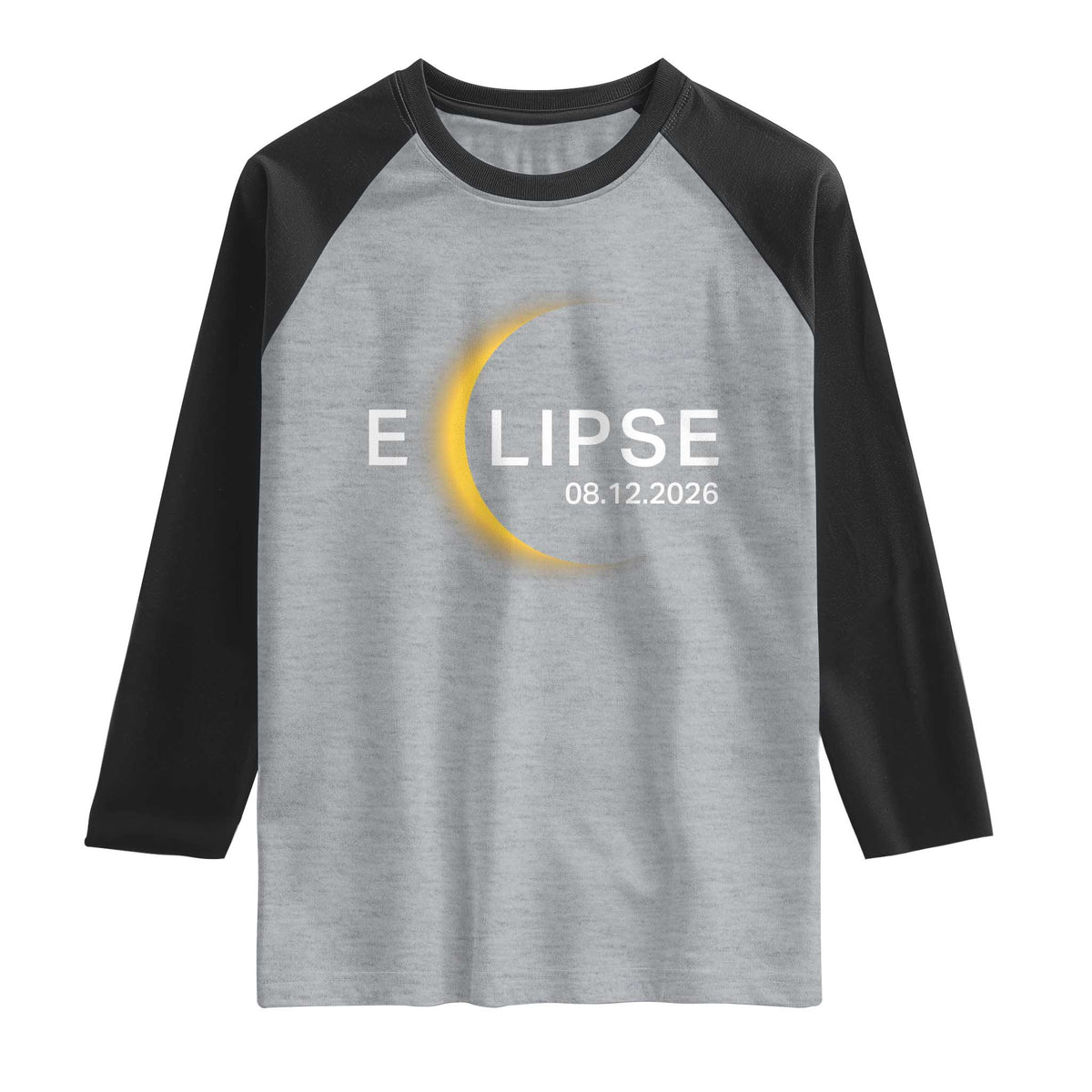 Minimalist 2026 Total Solar Eclipse Raglan Shirt August 12 Totality Astronomy Souvenir TS02 Heather Gray Black Print Your Wear