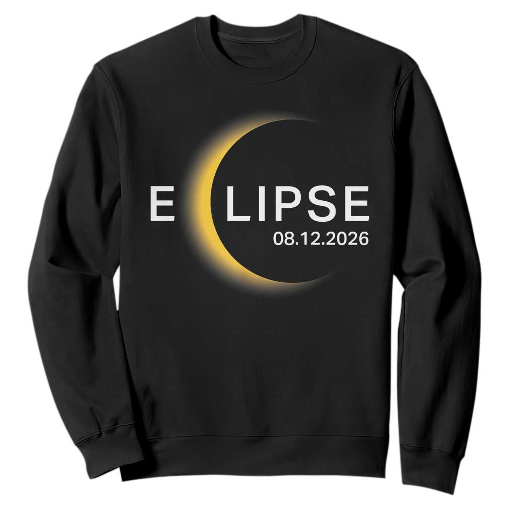 Minimalist 2026 Total Solar Eclipse Sweatshirt August 12 Totality Astronomy Souvenir TS02 Black Print Your Wear