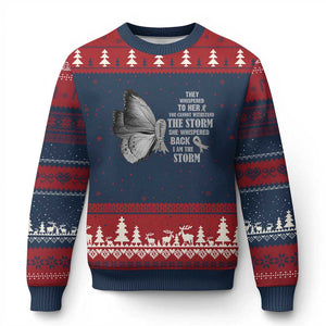 Parkinson's Awareness Ugly Christmas Sweater She Whispered Back I Am The Storm Support Squad TS02 Navy Red Print Your Wear