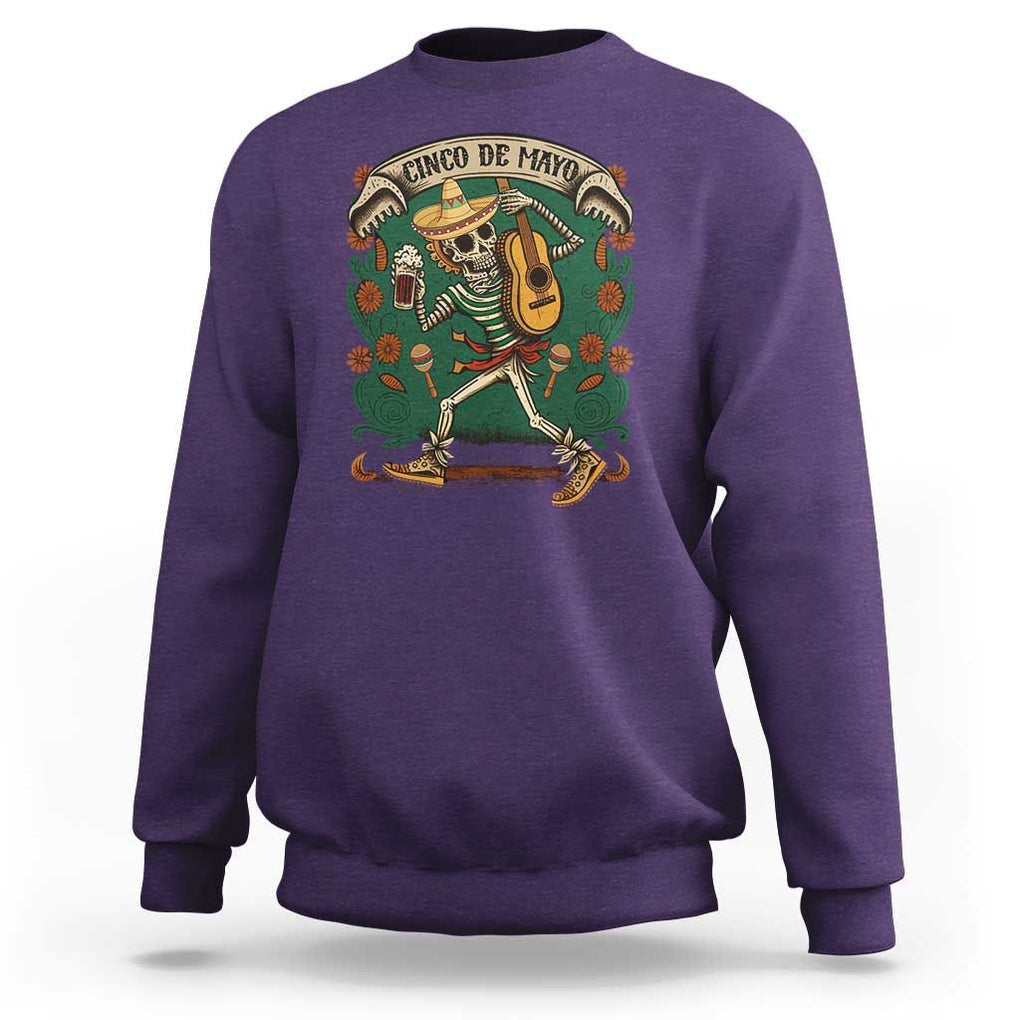 Mexican Skeleton Sweatshirt Let's Fiesta Cinco De Mayo Sugar Skull TS02 Purple Print Your Wear