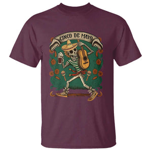 Mexican Skeleton T Shirt Let's Fiesta Cinco De Mayo Sugar Skull TS02 Maroon Print Your Wear