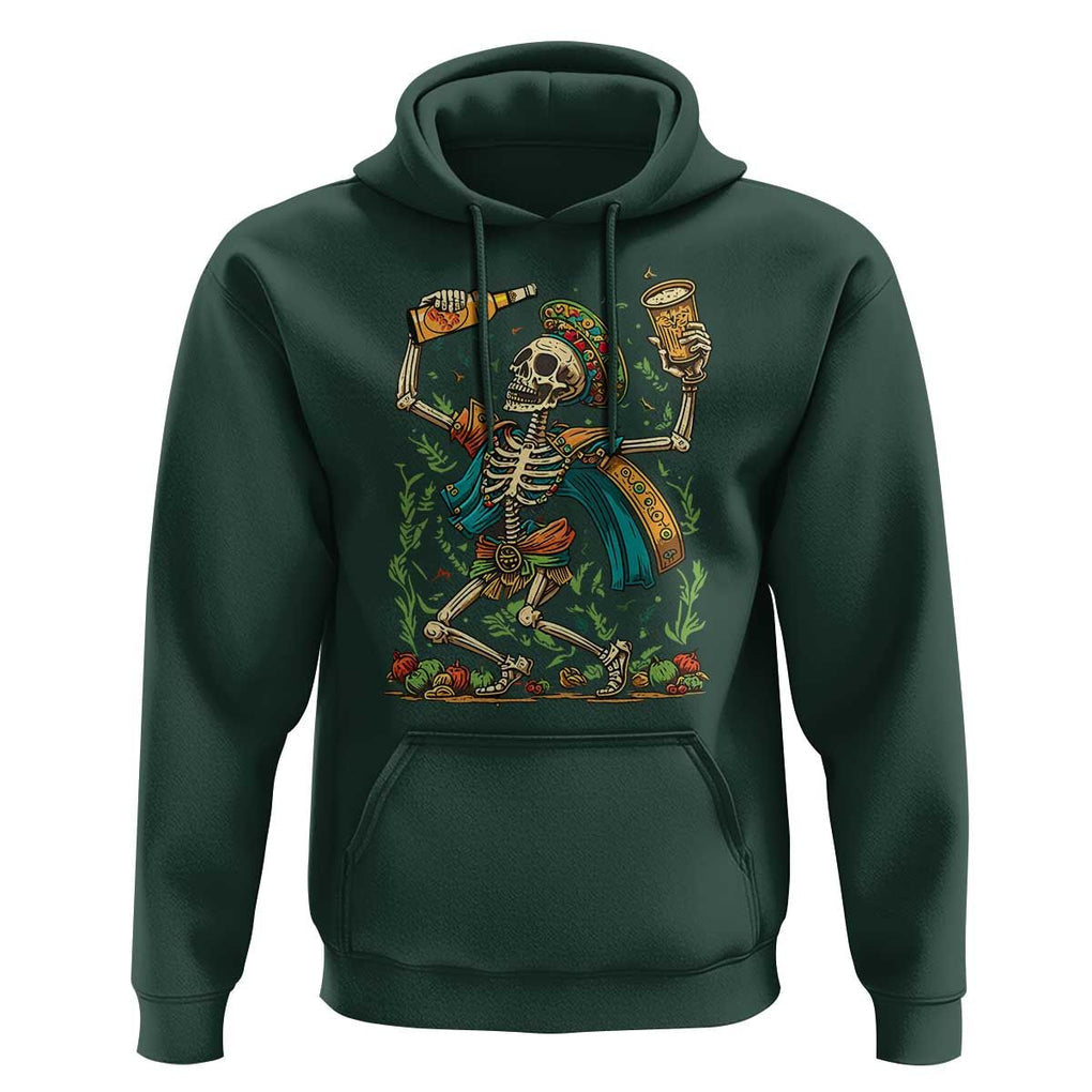 Mexican Drinking Skeleton Hoodie Sugar Skull Let's Fiesta TS02 Dark Forest Green Print Your Wear