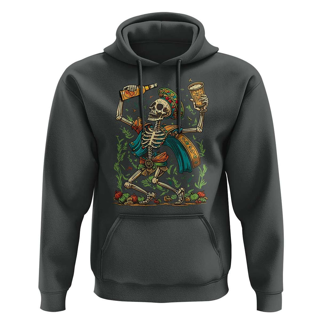 Mexican Drinking Skeleton Hoodie Sugar Skull Let's Fiesta TS02 Dark Heather Print Your Wear