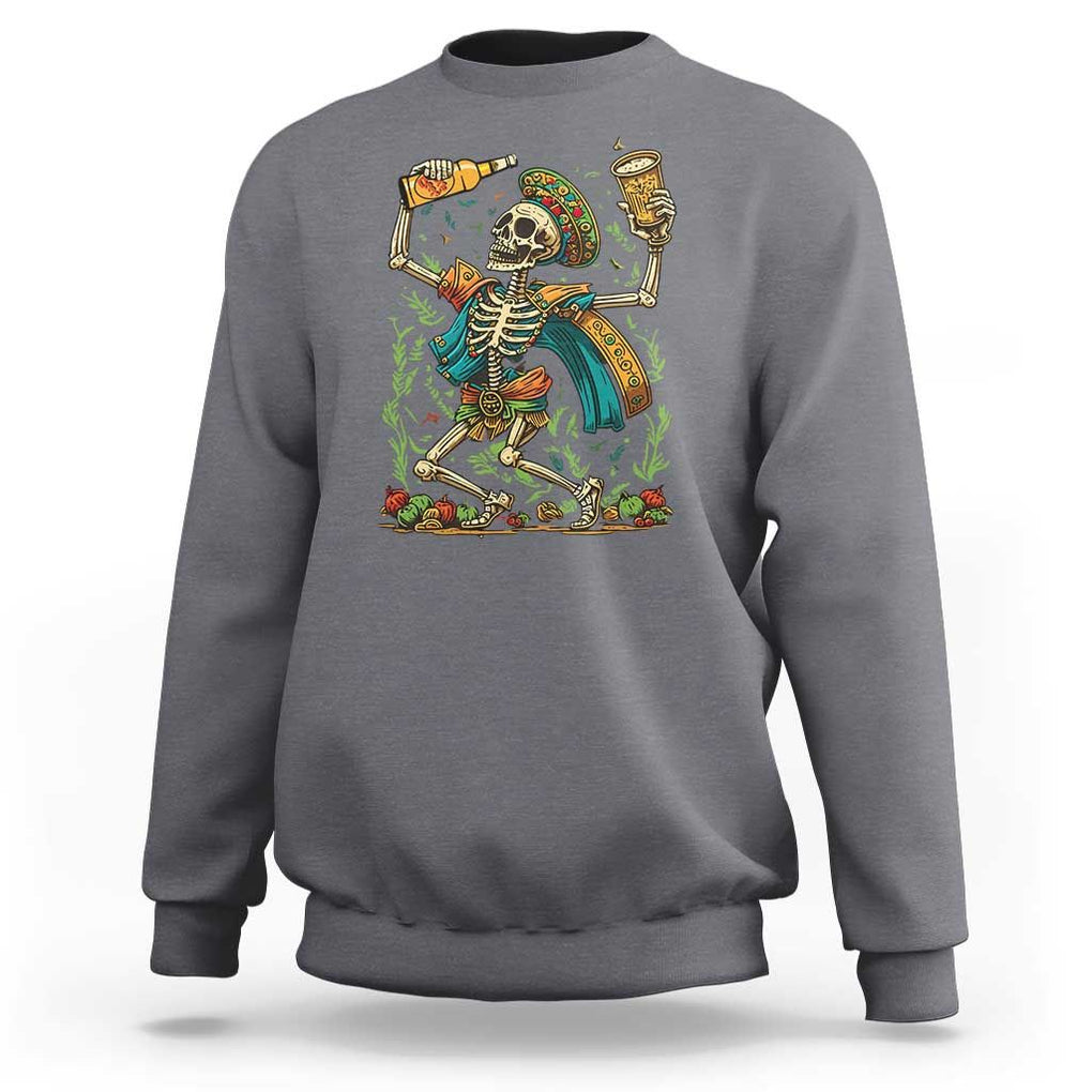 Mexican Drinking Skeleton Sweatshirt Sugar Skull Let's Fiesta TS02 Charcoal Print Your Wear