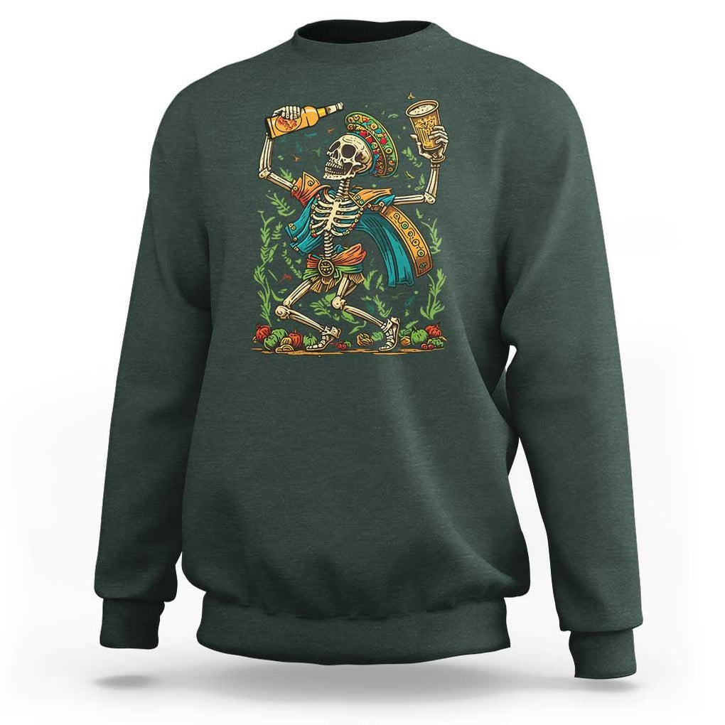 Mexican Drinking Skeleton Sweatshirt Sugar Skull Let's Fiesta TS02 Dark Forest Green Print Your Wear