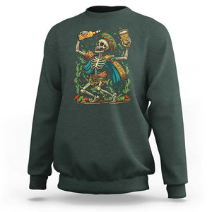 Mexican Drinking Skeleton Sweatshirt Sugar Skull Let's Fiesta TS02 Dark Forest Green Print Your Wear