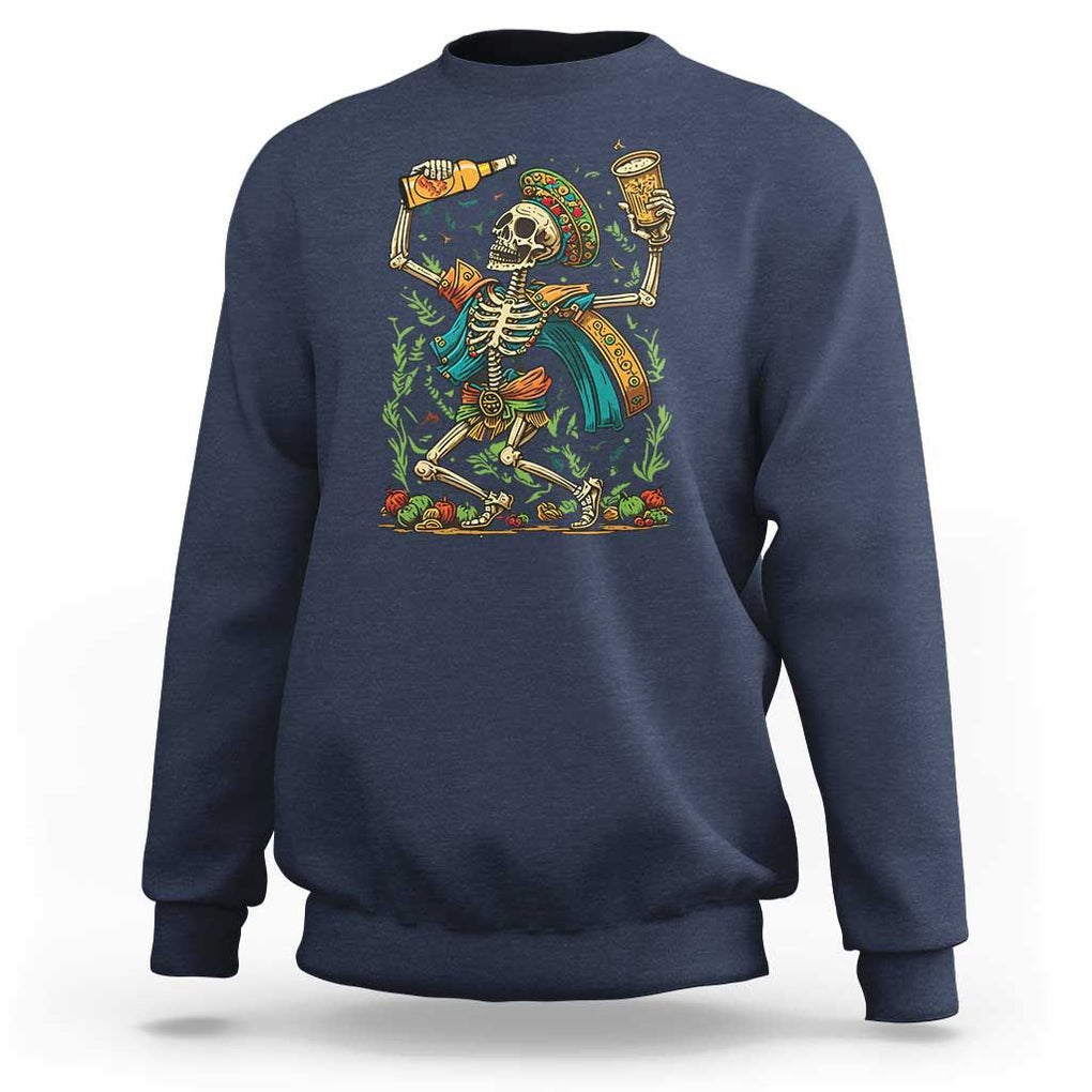 Mexican Drinking Skeleton Sweatshirt Sugar Skull Let's Fiesta TS02 Navy Print Your Wear